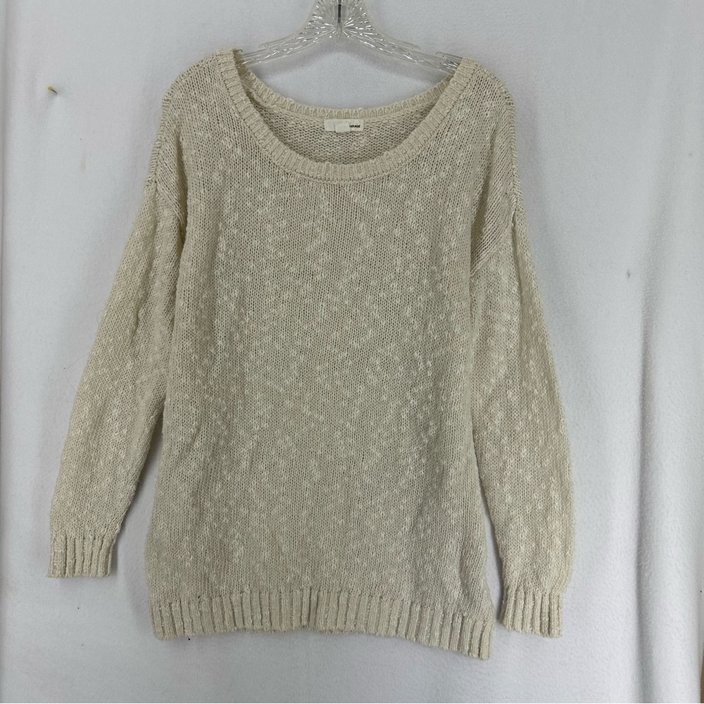 Garage Pullover Long Sleeve Knit Oversized‎ Sweater Women’s XS Beige